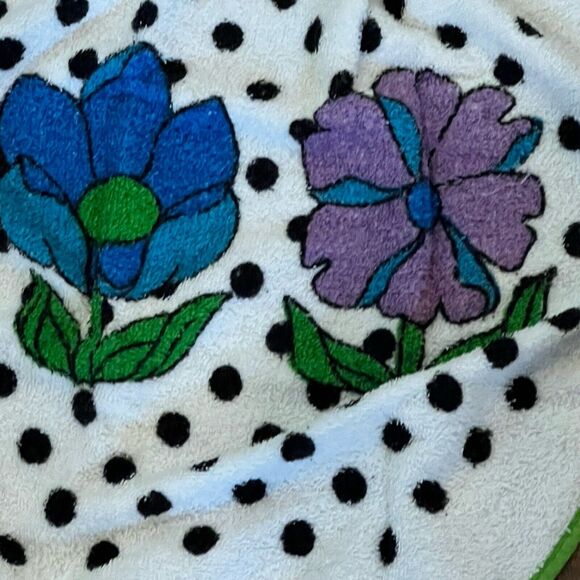 Vtg Mod 1970s Floral Terry Cloth Apron Flower Power Polka Dot Fieldcrest Groovy - Picture 2 of 5